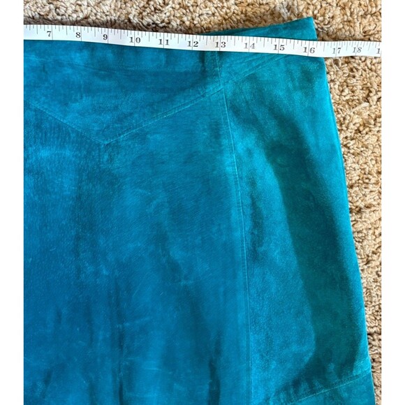 Teal Leather Western Skirt Fringe Concho L Cowgirl Rockabilly - Picture 4 of 8